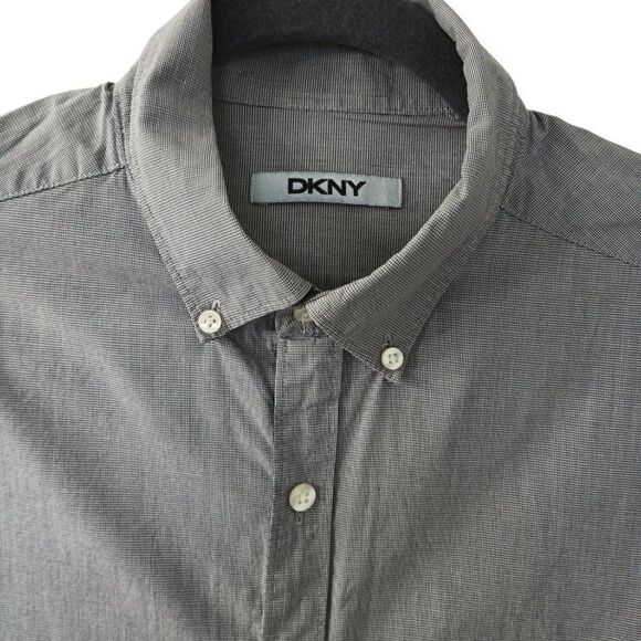 DKNY Mens Dress Shirt Woven Grey Slim Fit with Stretch Size Medium - Picture 2 of 4